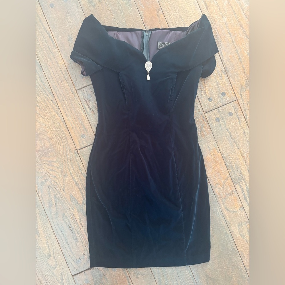 Vintage Cachet by Bari Portas Velvet Mini Dress Emerald Green Size 3/4 Holiday